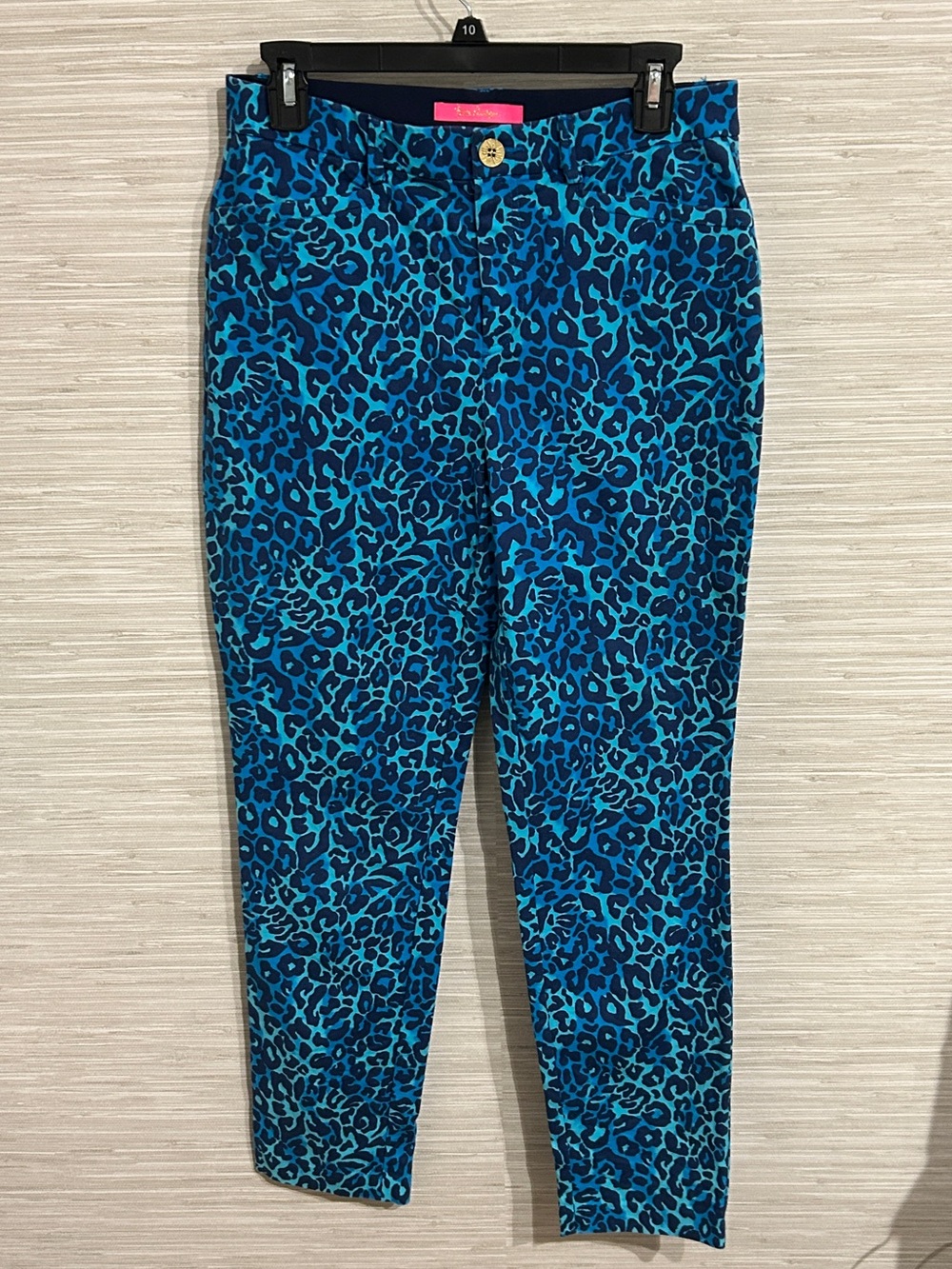 Lilly Pulitzer Kelly Stretch Ankle Pant Size 8 My Favorite Spot Blue Leopard